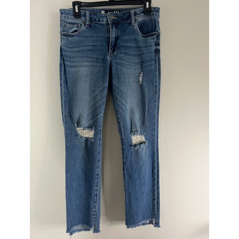 KUT from the Kloth Distressed Raw Hem Straight Leg Jeans Blue Size 4 KP0937MA4